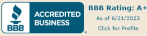 "BBB | Accredited Business | BBB Rating : A+ as of 6/21/2023" Click for Profile
